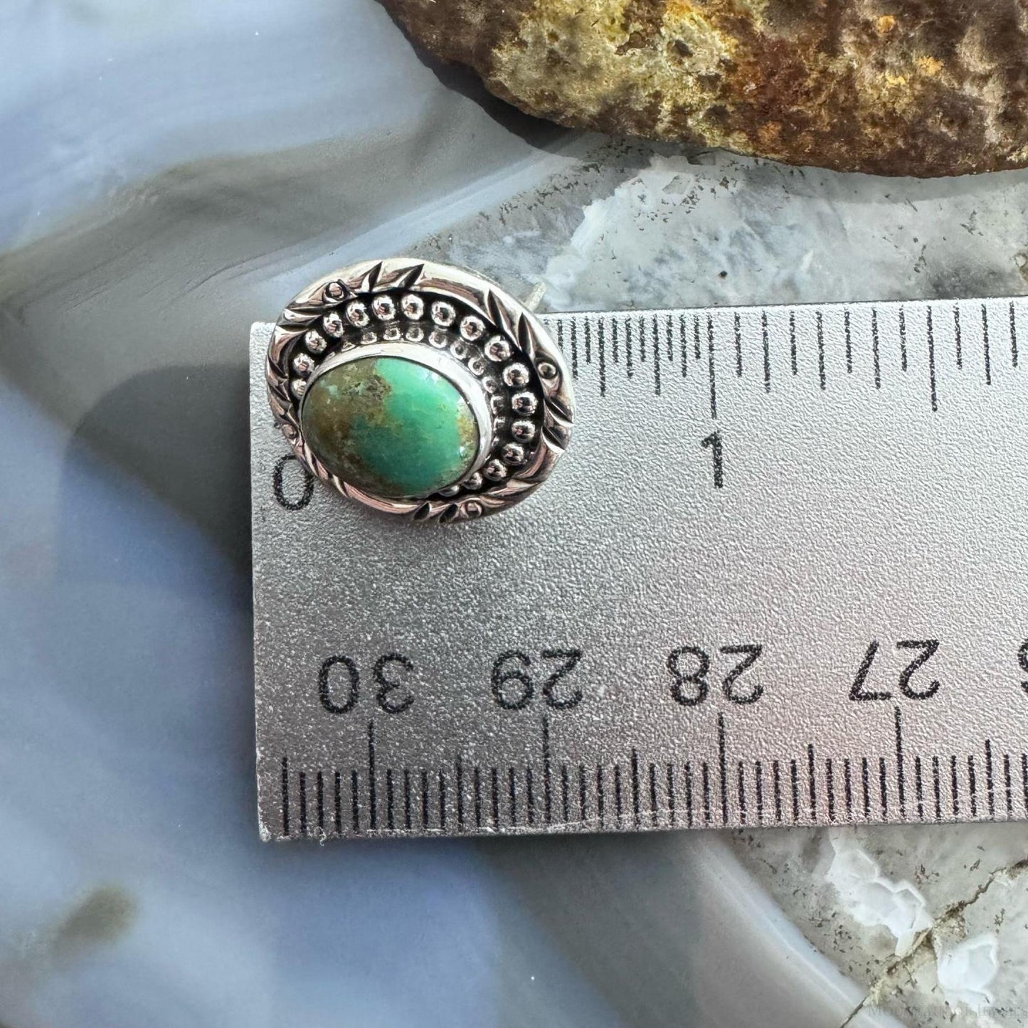 Sterling Silver Southwestern Style Oval Turquoise Decorated Stud Earrings For Women