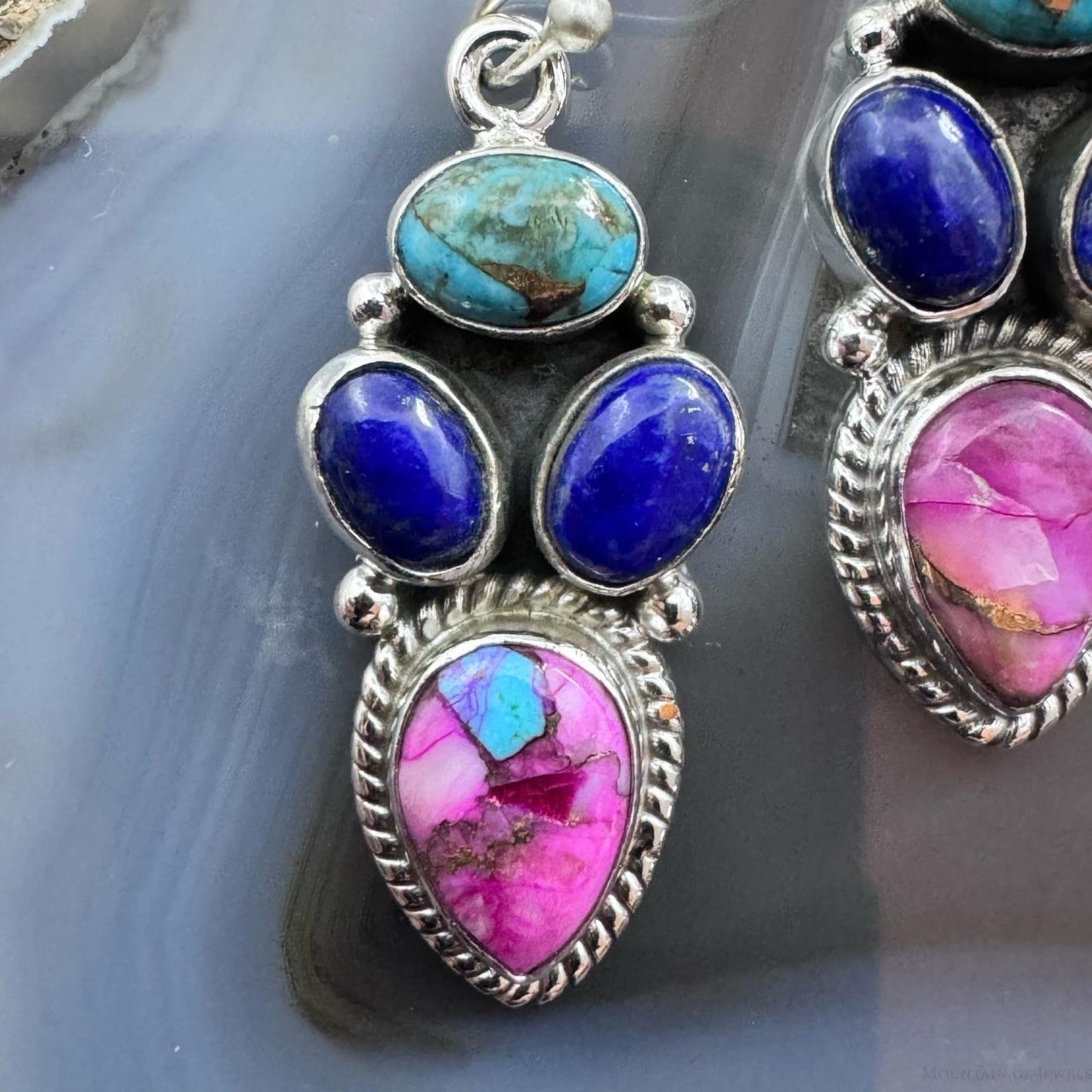 Sterling Silver Southwestern Style Multistone Cluster Dangle Earrings For Women #7