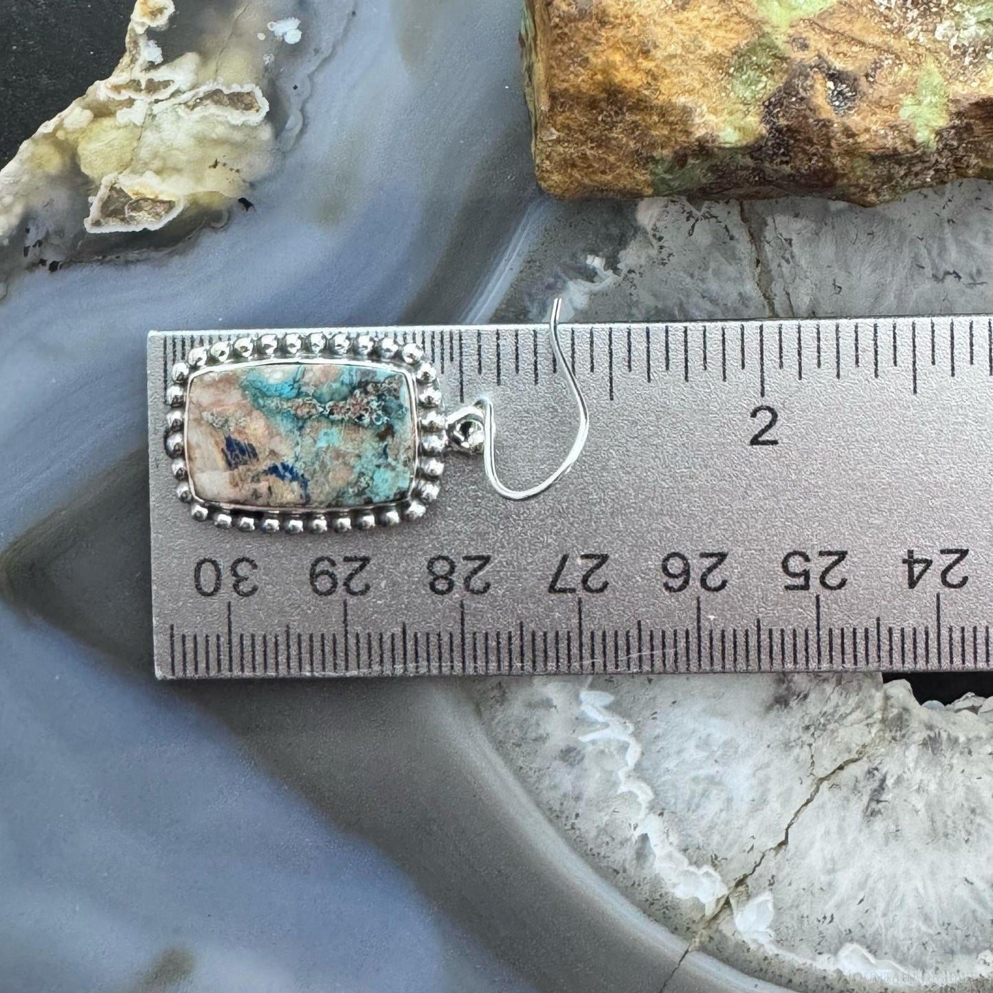 Sterling Southwestern Style Rectangle Shattuckite Dangle Earrings For Women