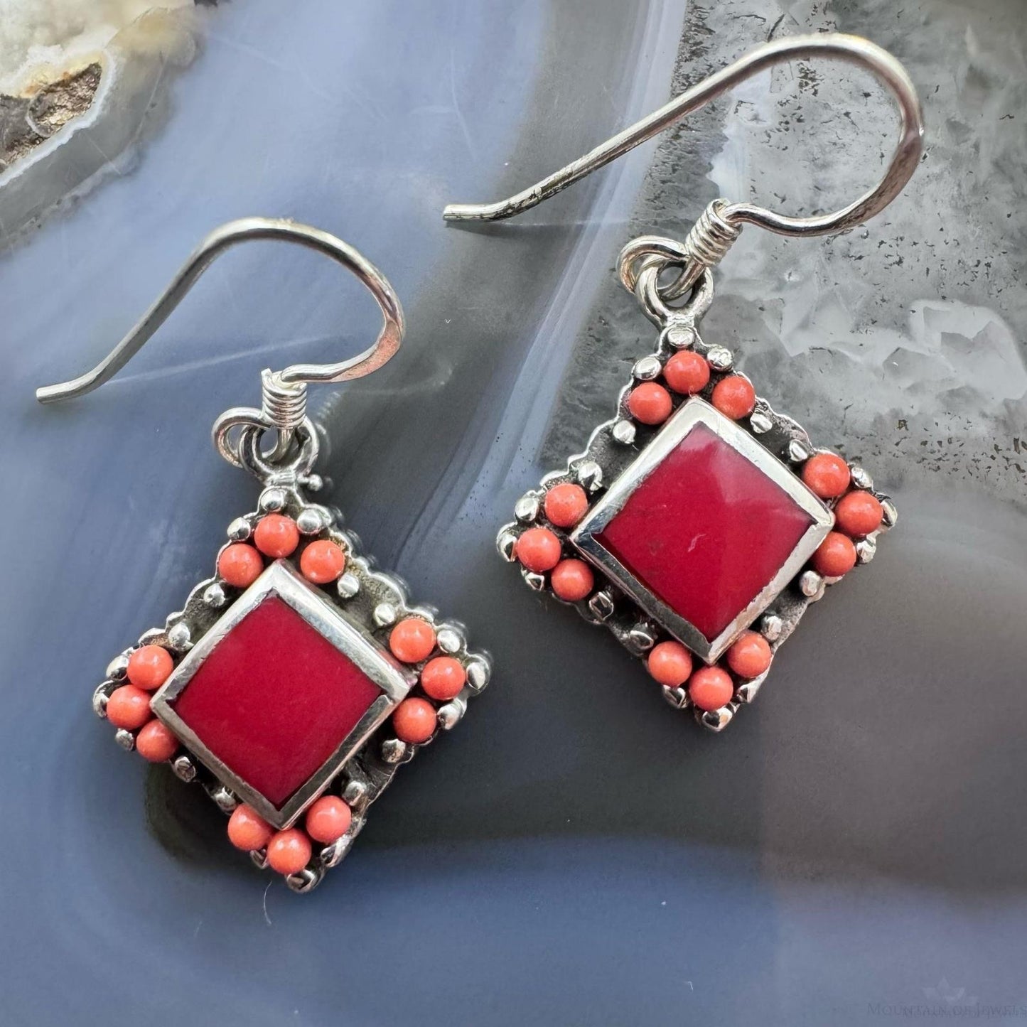 Sterling Silver Southwestern Style Red Gemstone Tiny Dangle Earrings For Women