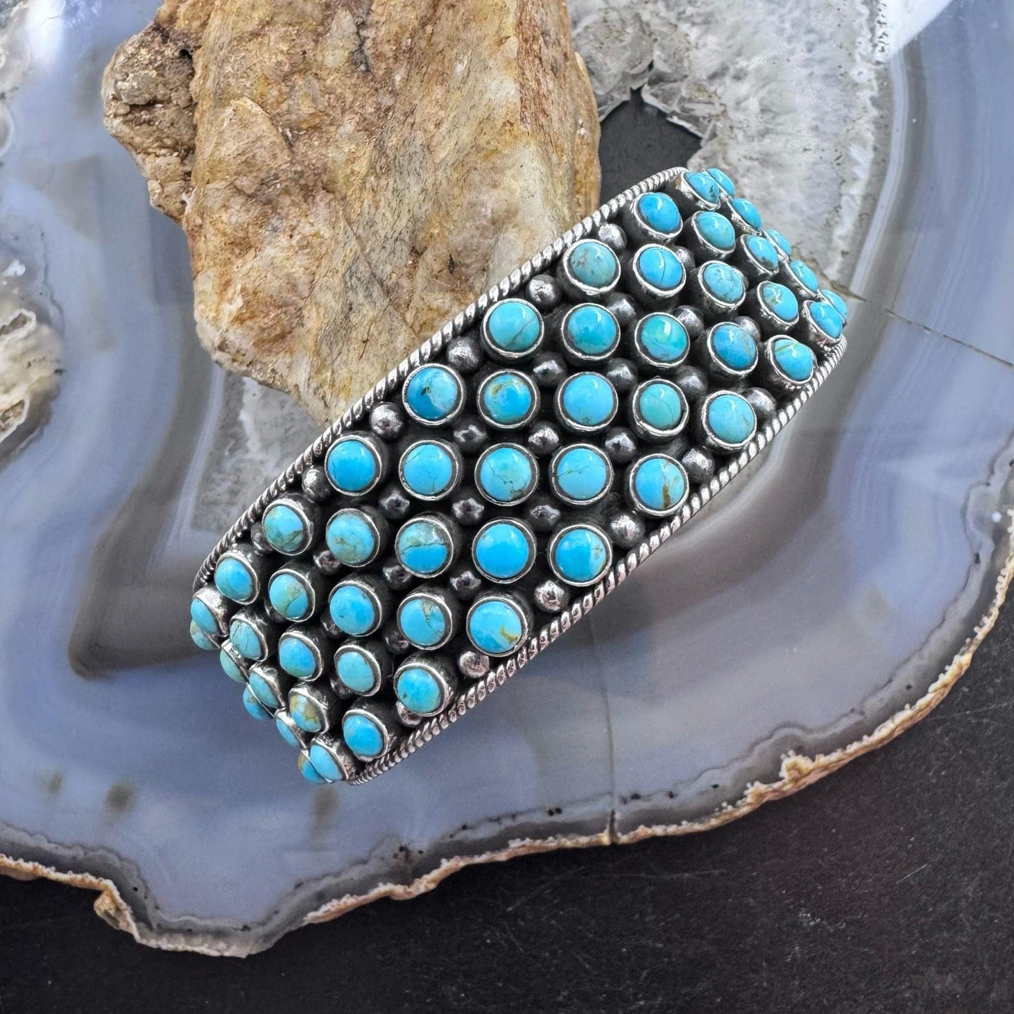 Sterling Silver Southwestern Style Multi Turquoise & Raindrops Bracelet For Women