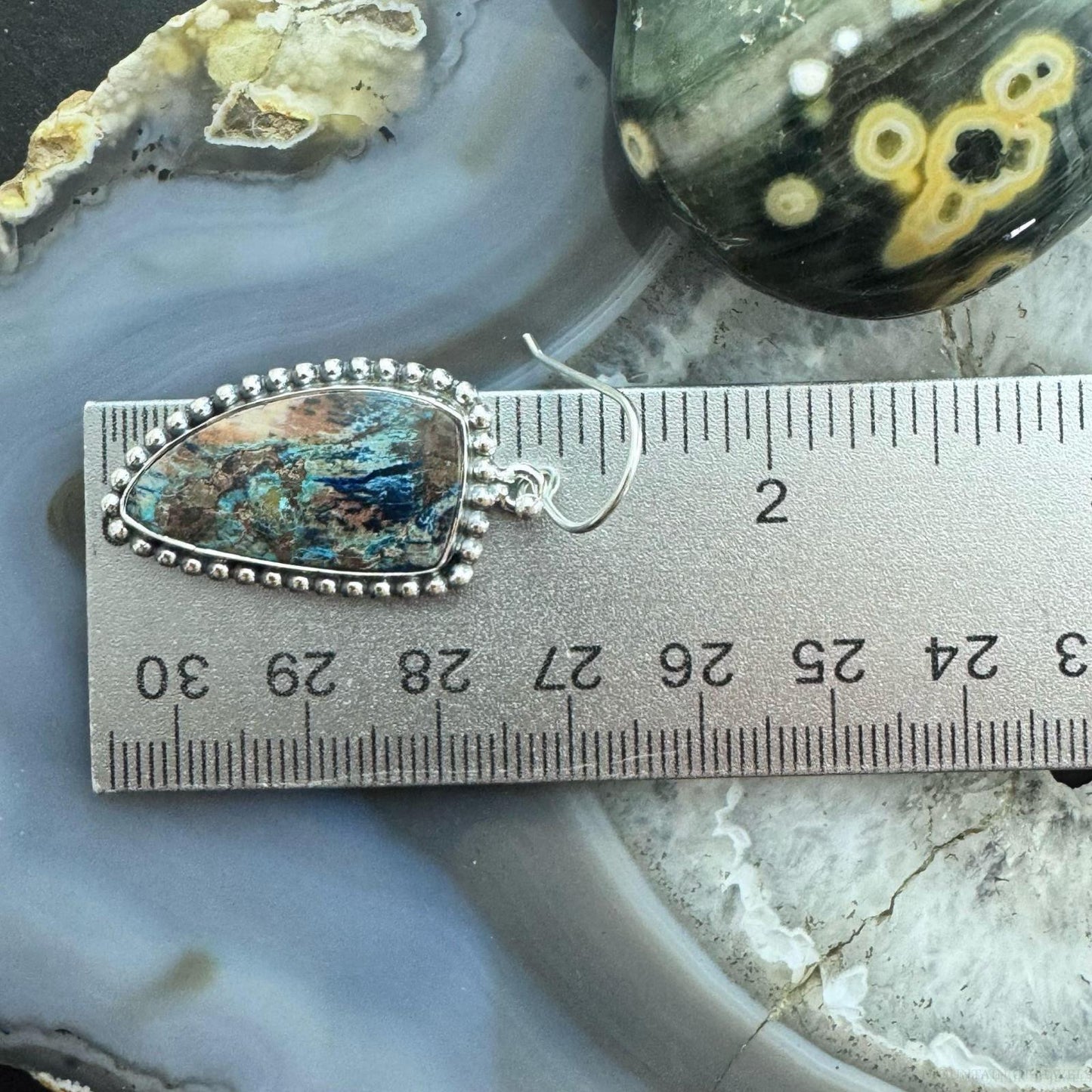 Sterling Silver Southwestern Style Triangle Shattuckite Dangle Earrings For Women #1