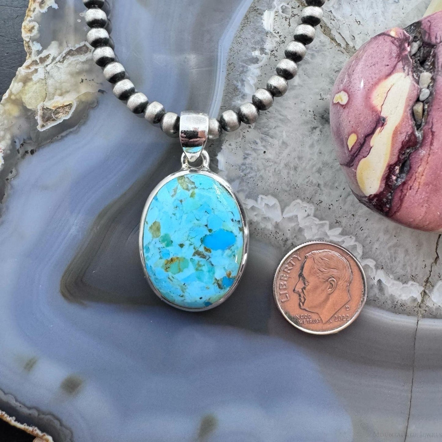 Sterling Silver Southwestern Style Large Oval Apatite Pendant For Women