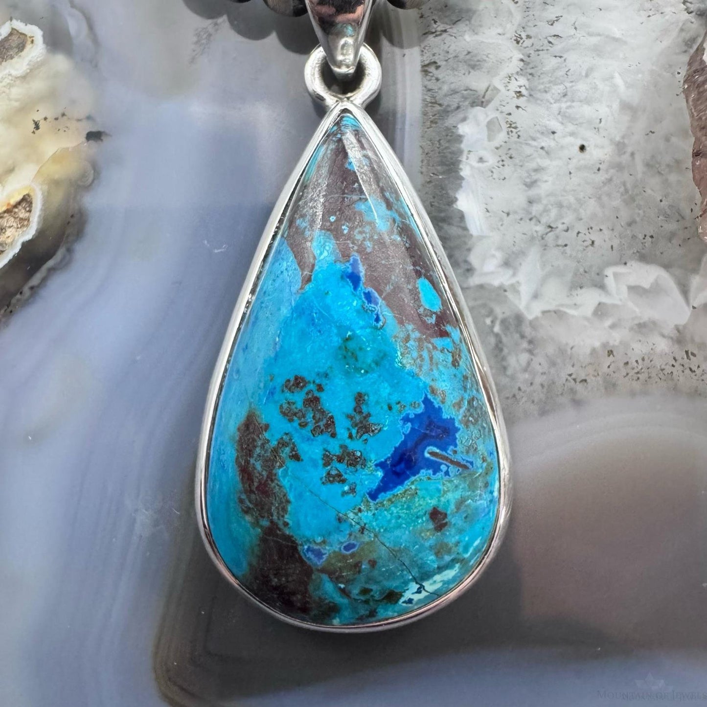 Sterling Silver Southwestern Style Teardrop Chrysocolla Pendant For Women