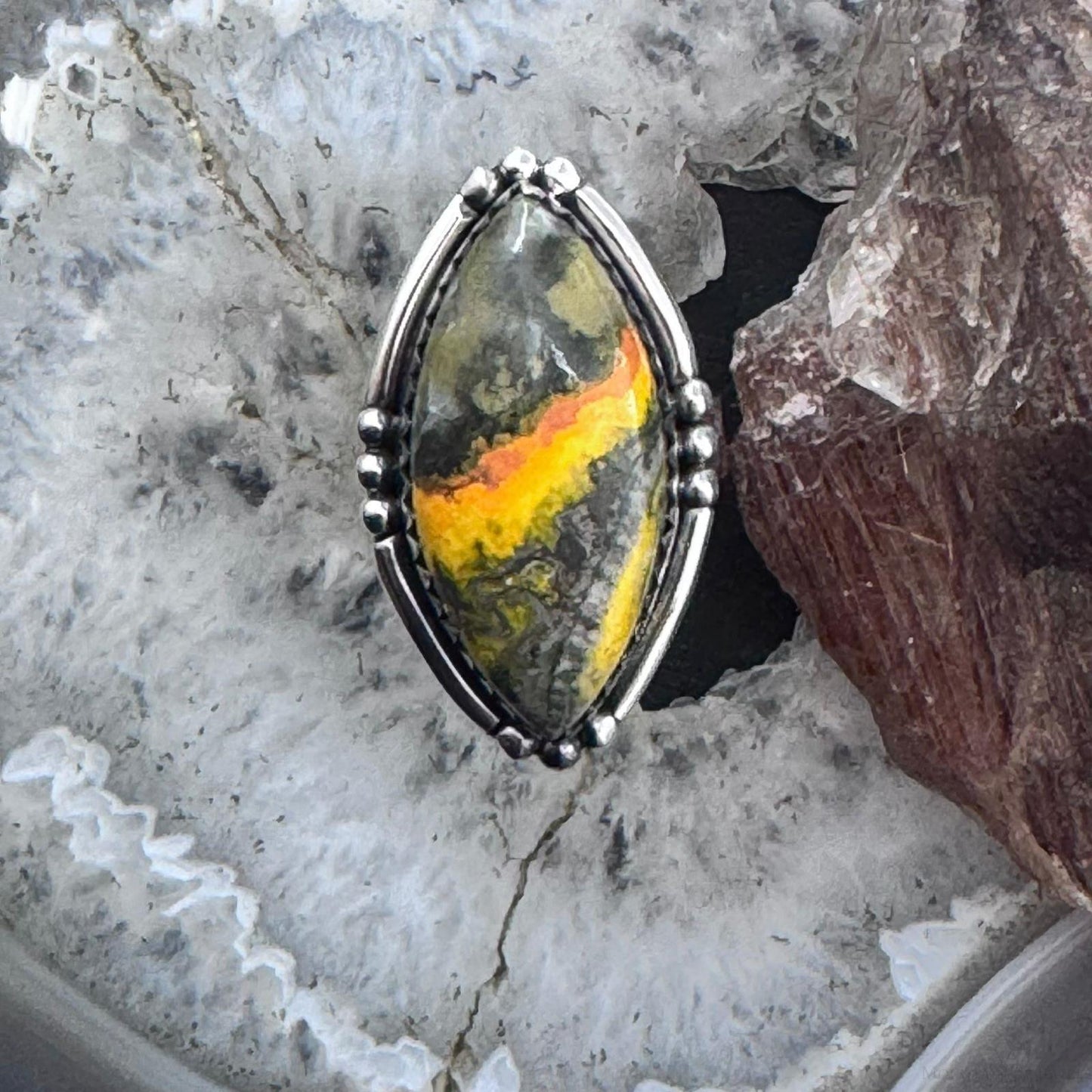 Sterling Silver Southwestern Style Marquise Bumblebee Jasper Ring Size 8 For Women