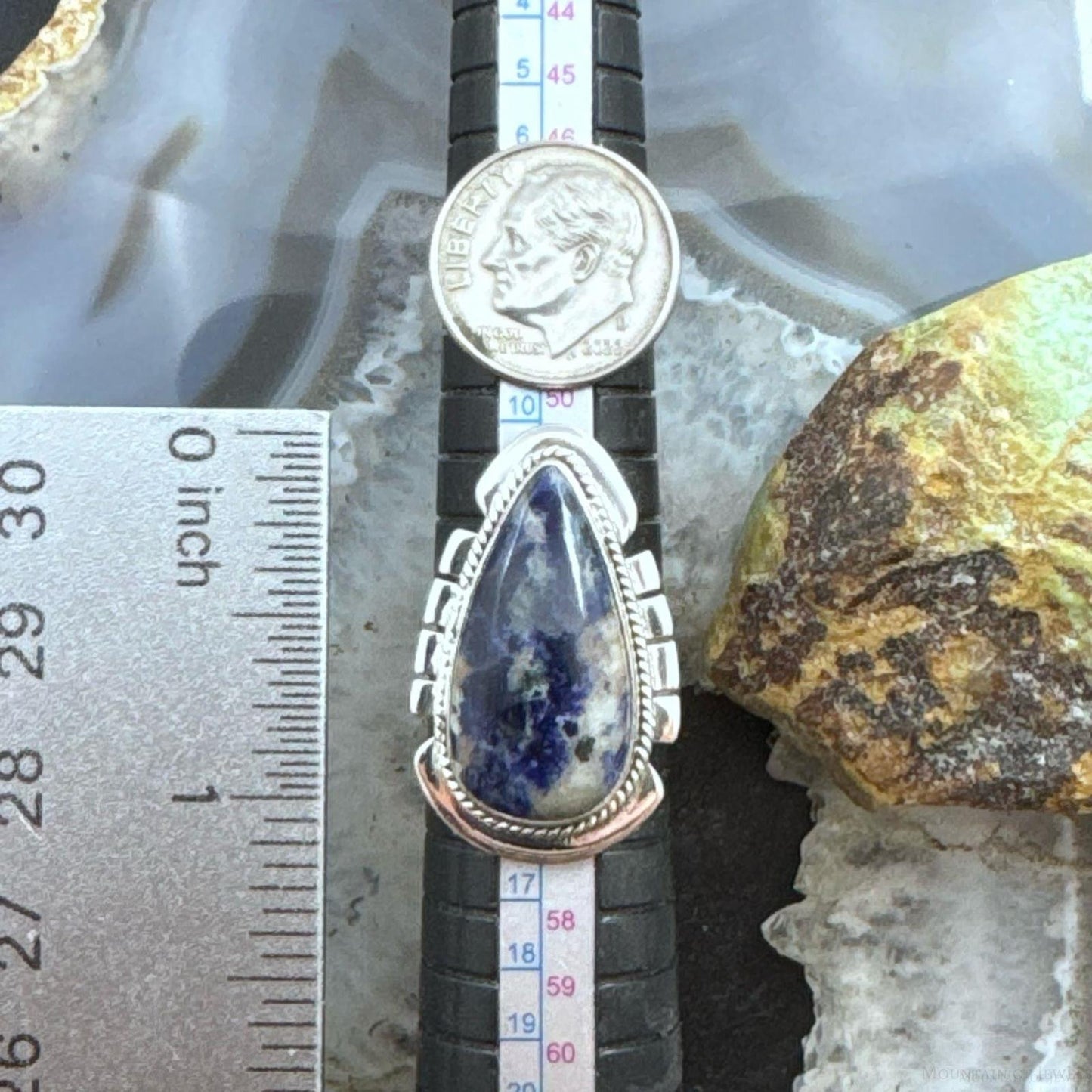Sterling Silver Southwestern Style Teardrop Sodalite Decorated Ring Size 7 For Women