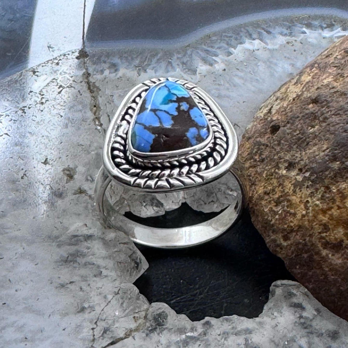Sterling Silver Southwestern Style Golden Hill Turquoise Size 8 Ring For Women