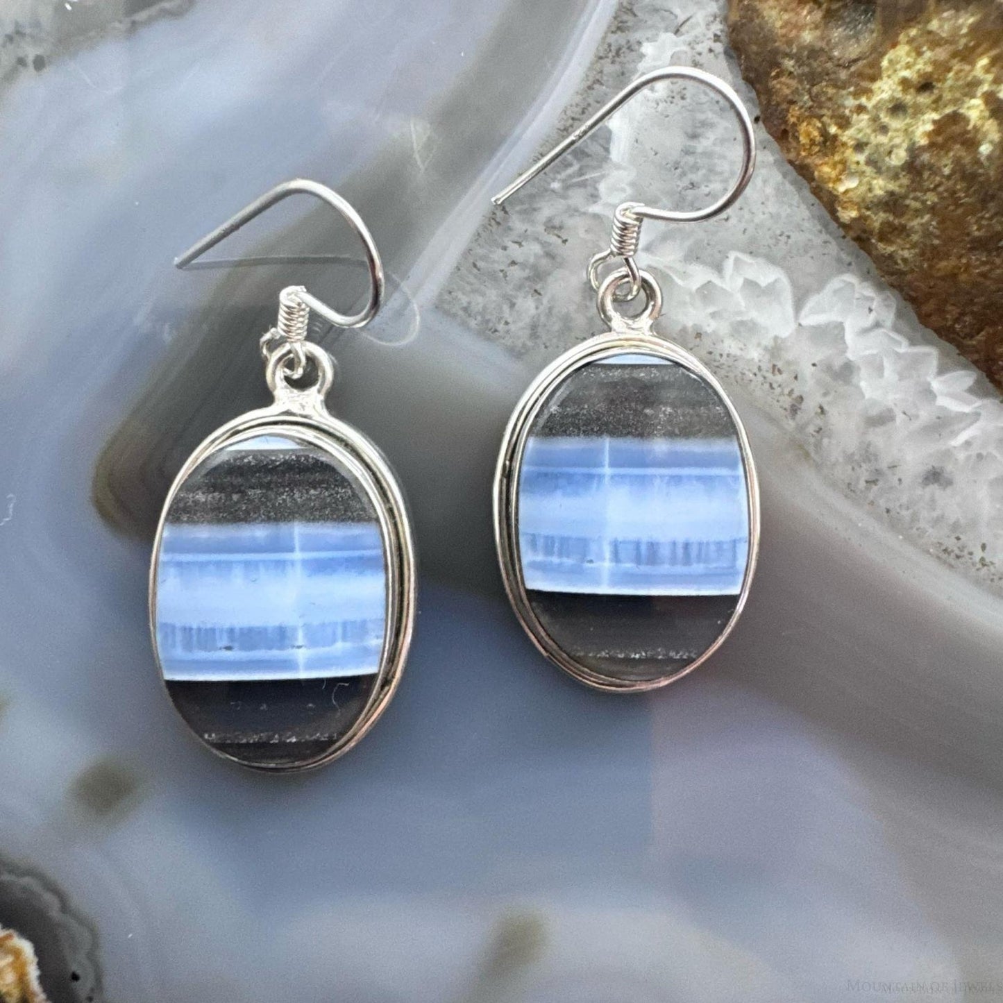 Sterling Silver Southwestern Style Oval Blue Opal Dangle Earrings For Women