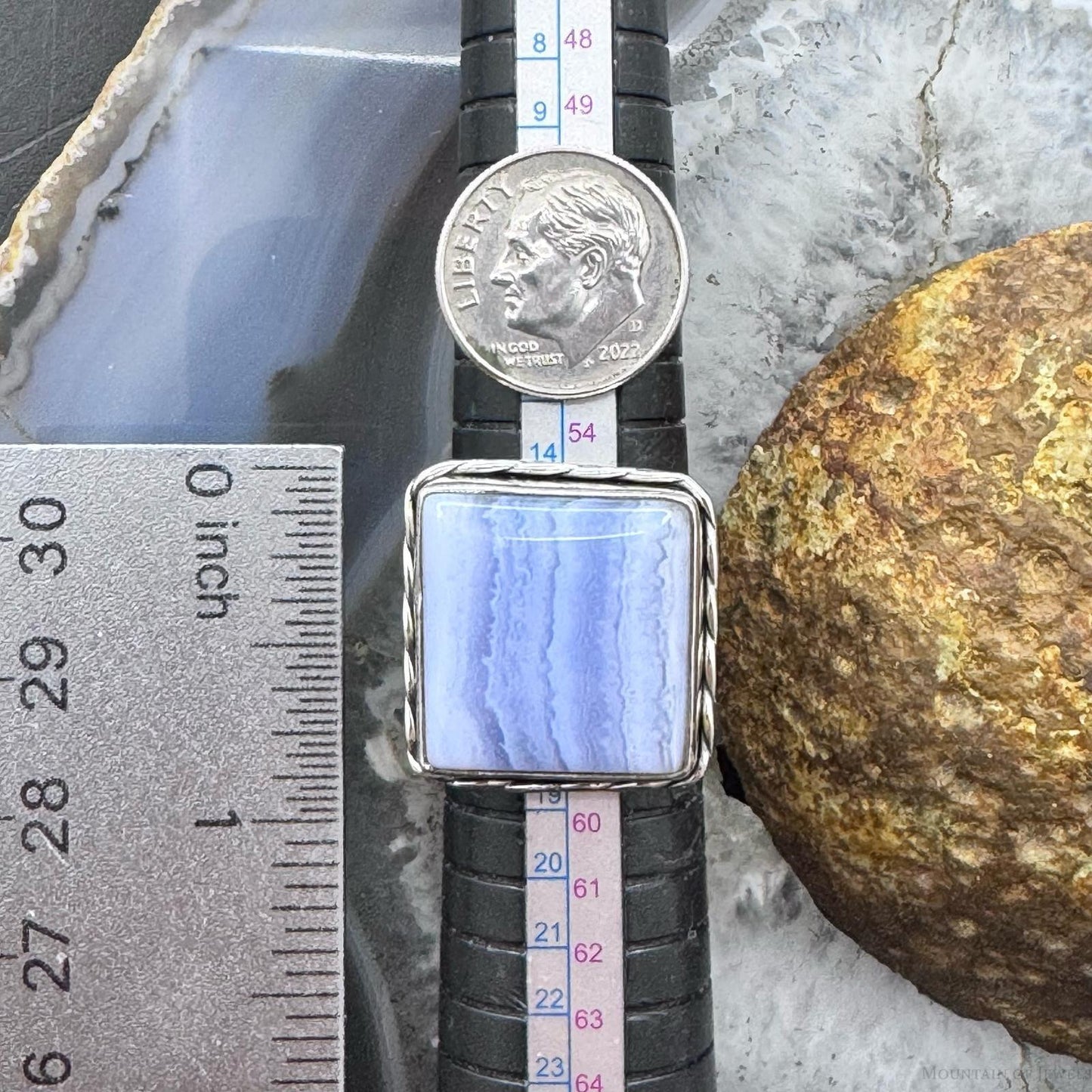 Sterling Silver Southwestern Style Blue Lace Agate Bar Ring Size 8 For Women