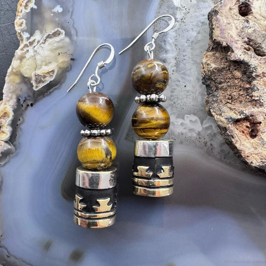 Tommy & Rosita Singer Sterling Silver Tigers Eye Bead Dangle Earrings For Women