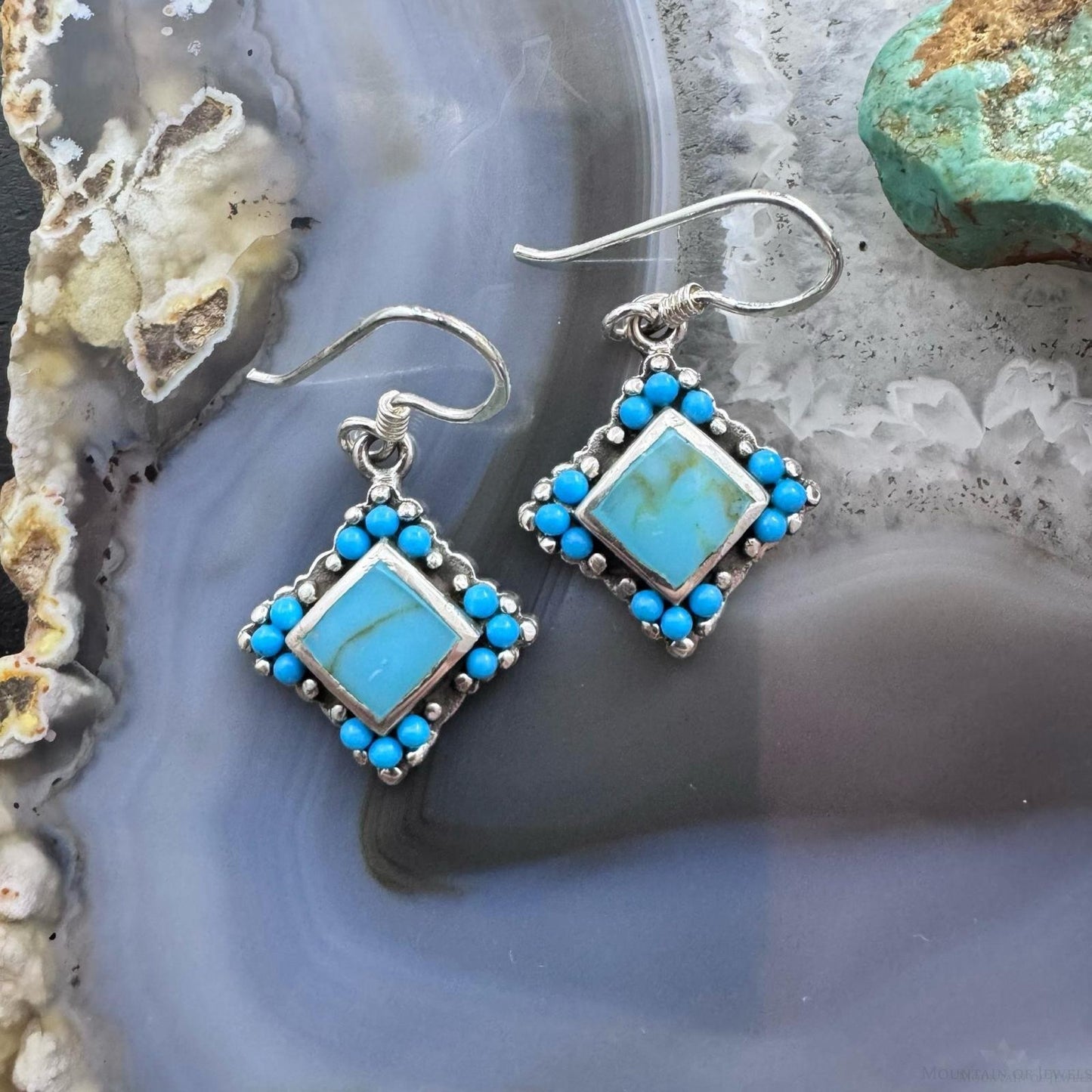 Sterling Silver Southwestern Style Turquoise Tiny Dangle Earrings For Women