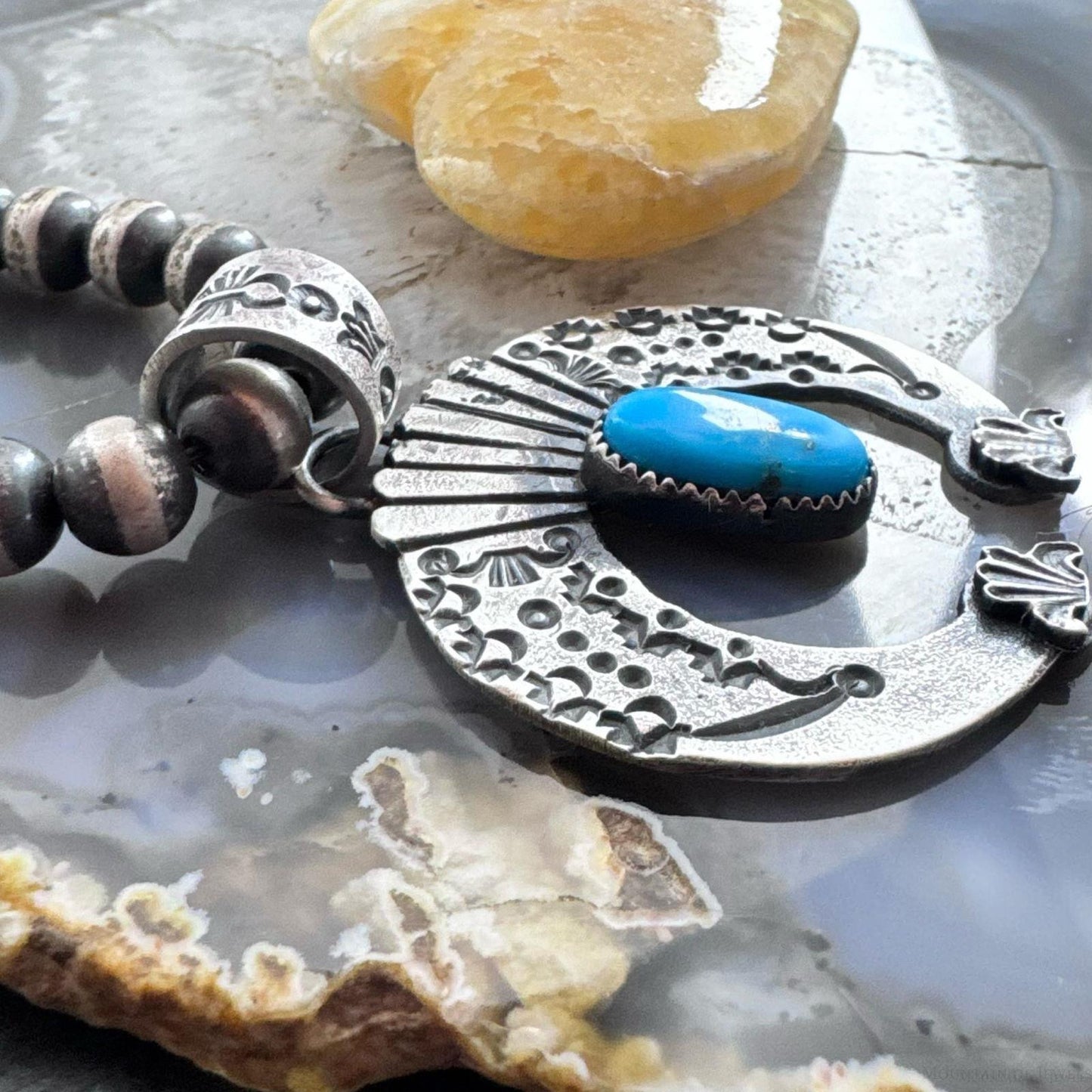 Eva & Linberg Billah Sterling Silver Oval Turquoise Stamped Unisex Naja Pendant