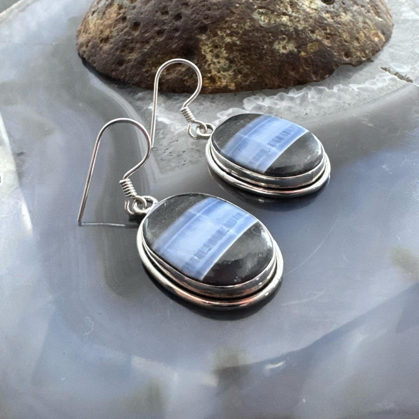 Sterling Silver Southwestern Style Oval Blue Opal Dangle Earrings For Women