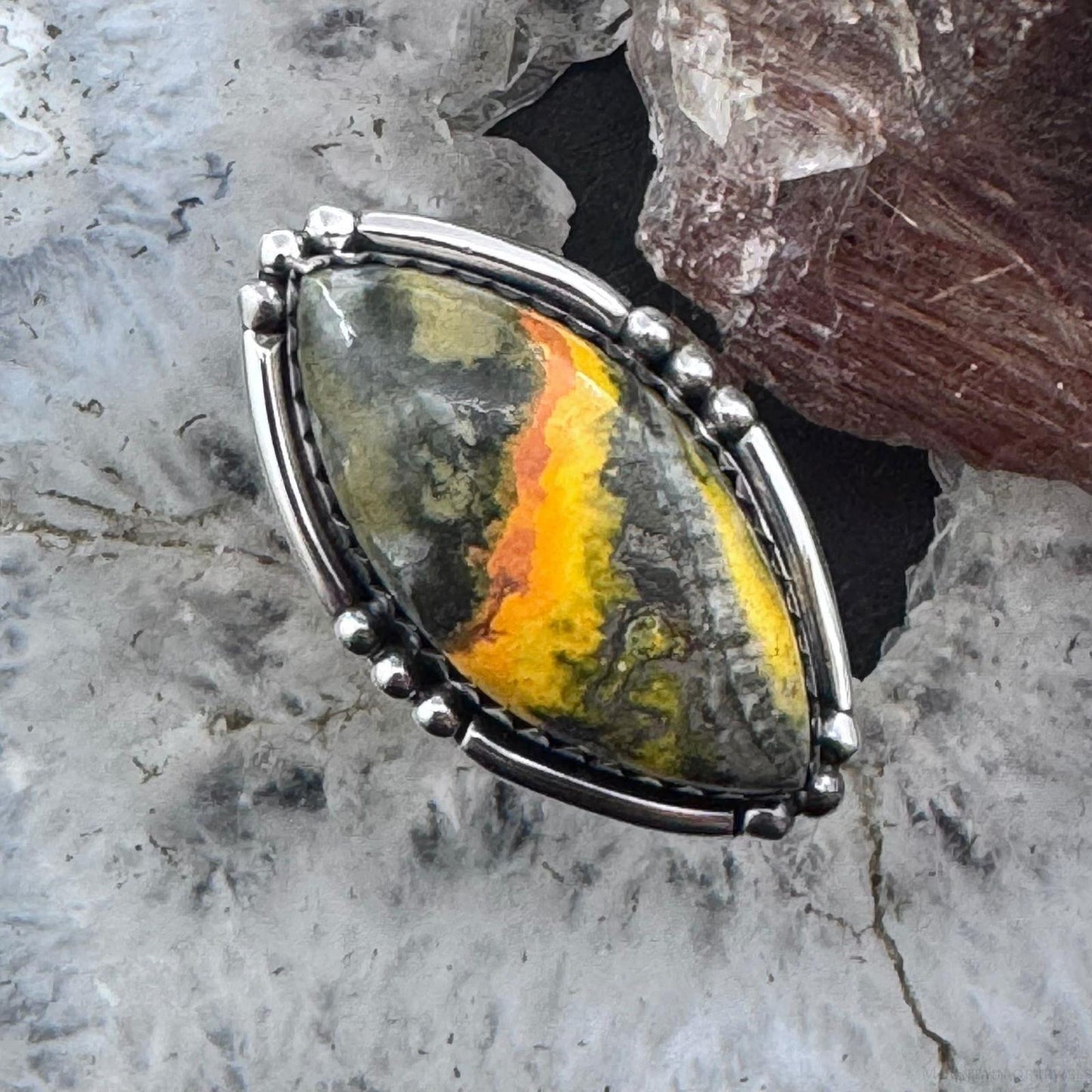 Sterling Silver Southwestern Style Marquise Bumblebee Jasper Ring Size 8 For Women