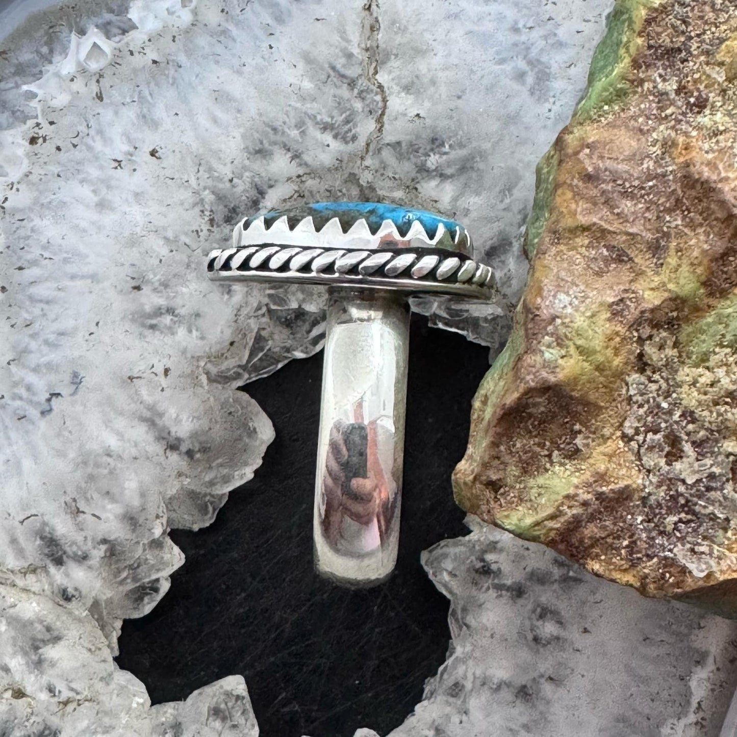 Sterling Silver Southwestern Style Teardrop Kingman Ring Size 9 For Women