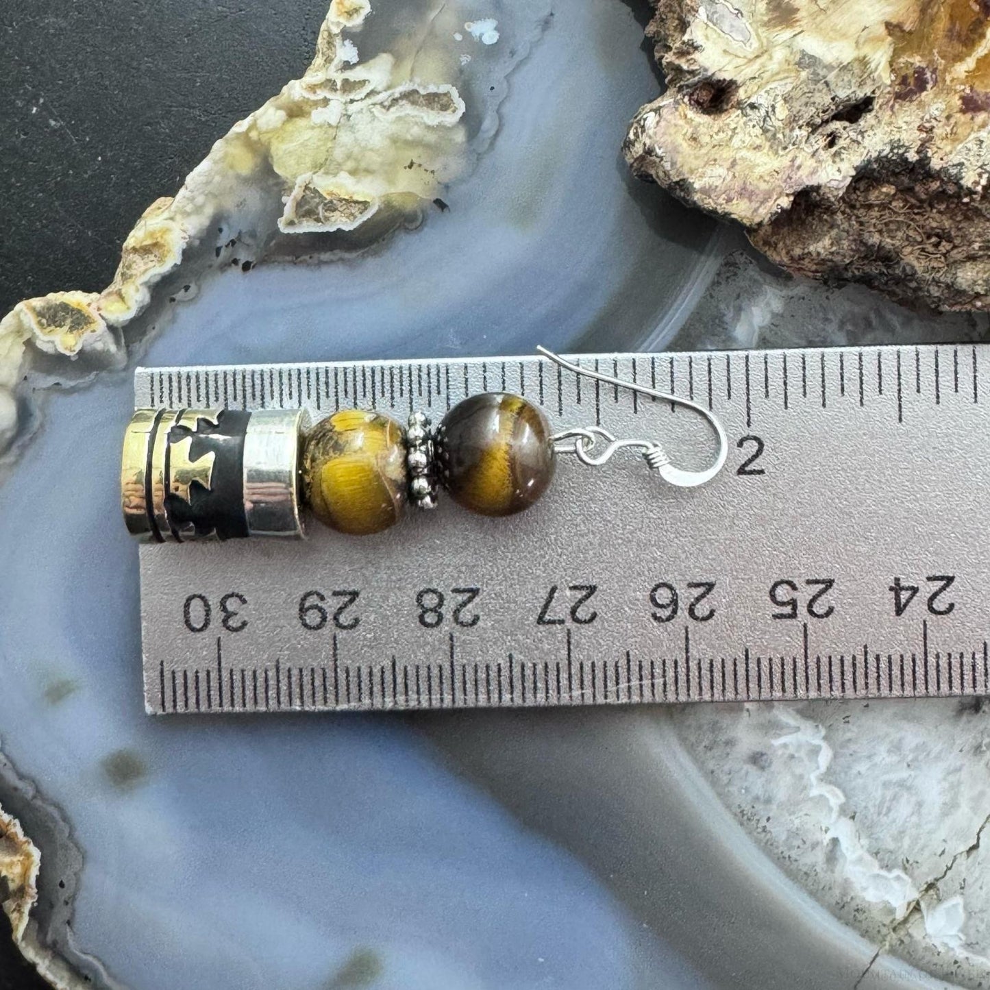 Tommy & Rosita Singer Sterling Silver Tigers Eye Bead Dangle Earrings For Women