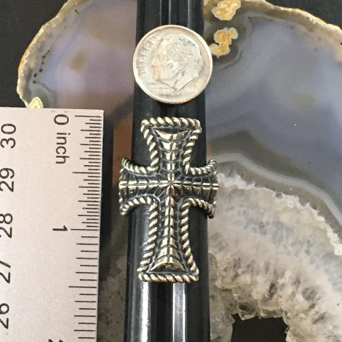 Carolyn Pollack Southwestern Style Sterling Silver Decorated Cross Ring For Women