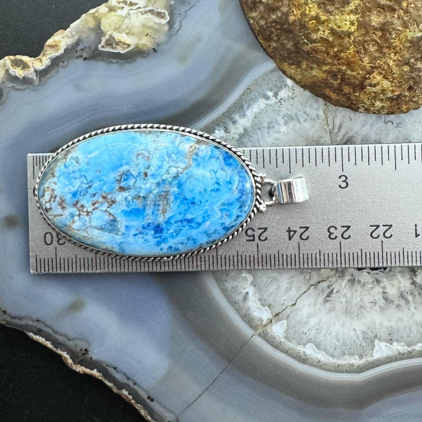 Sterling Silver Southwestern Style Elongated Oval Apatite Pendant For Women