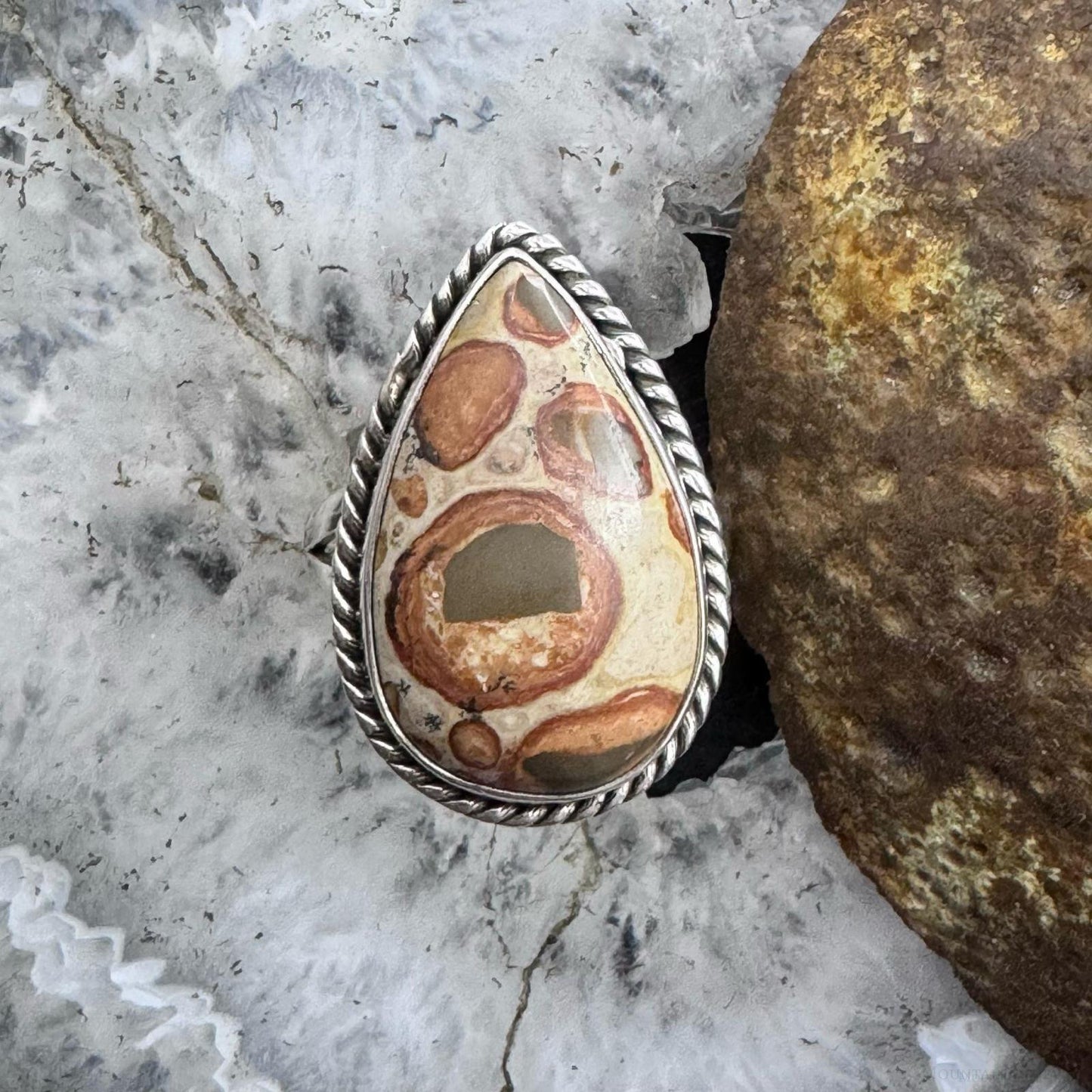 Sterling Silver Southwestern Style Teardrop Mookaite Coral Ring Size 9 For Women