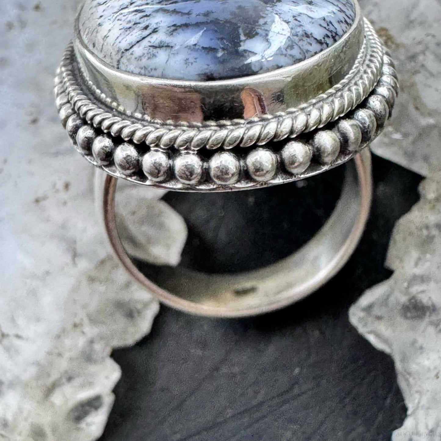 Sterling Silver Southwestern Style Oval Dendrite Decorated Ring Size 7 For Women