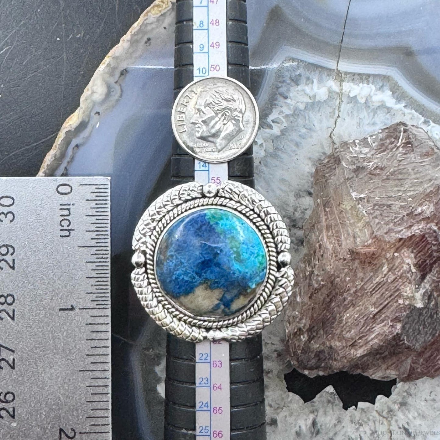 Sterling Silver Southwestern Style Chrysocolla Decorated Ring Size 8.75 For Women