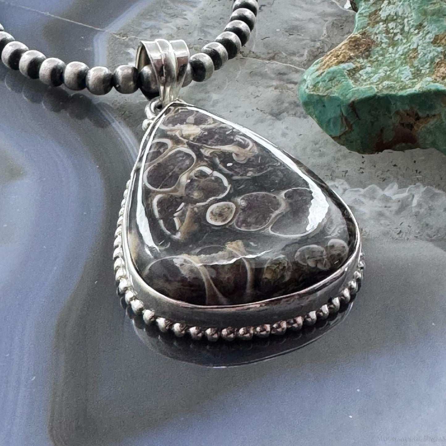 Sterling Silver Southwestern Style Turrietella Fossil Pendant For Women