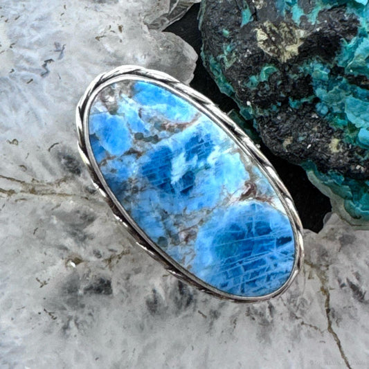 Sterling Silver Southwestern Style Oval Blue Apatite Ring Size 6.5 For Women
