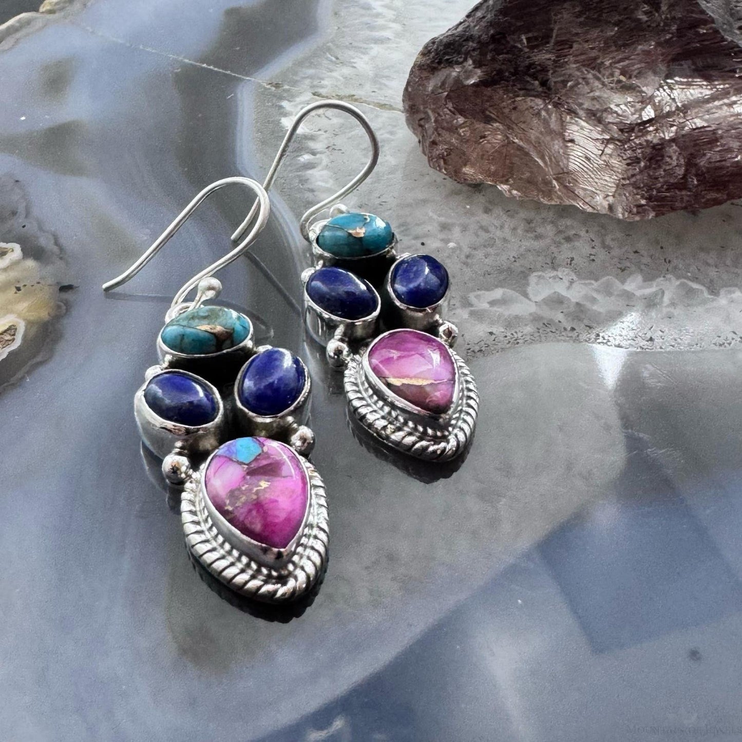 Sterling Silver Southwestern Style Multistone Cluster Dangle Earrings For Women #7