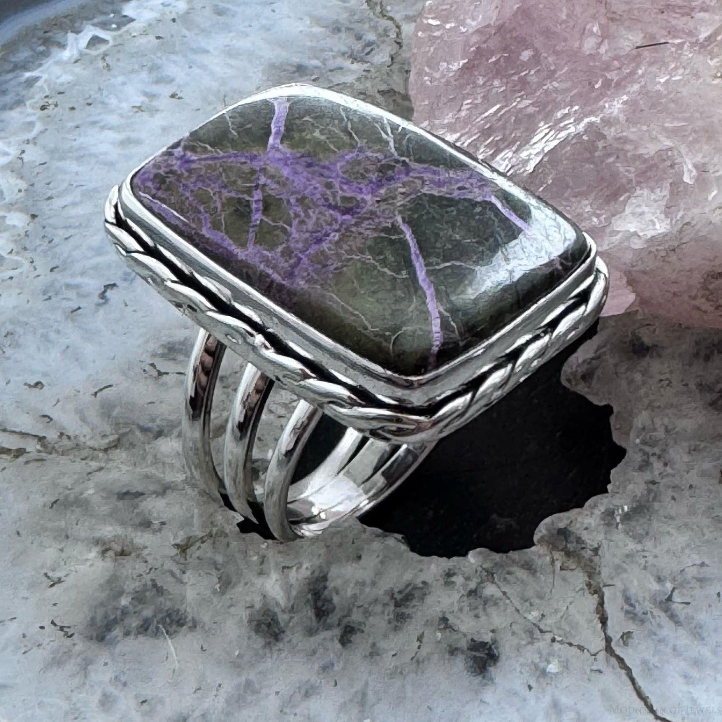 Sterling Silver Southwestern Style Purpurite Bar Ring Size 8 For Women