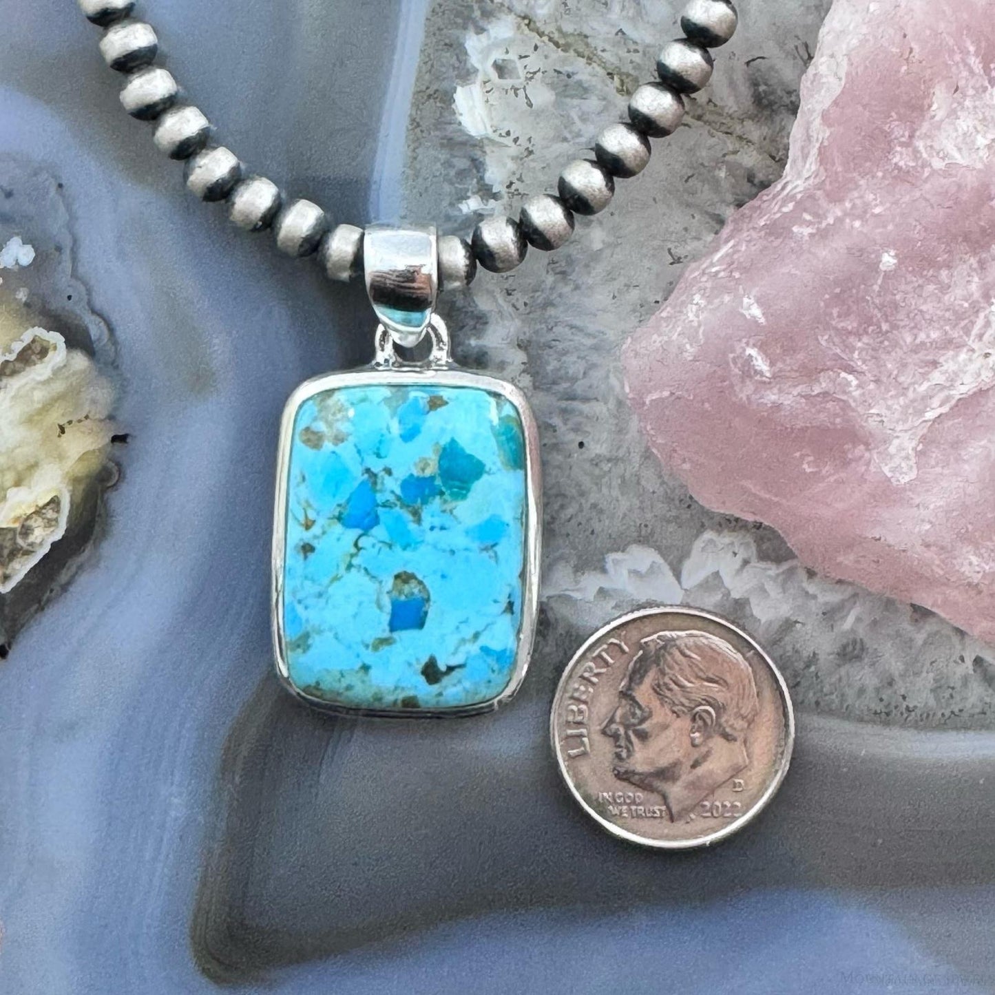 Sterling Silver Southwestern Style Rectangle Apatite Pendant For Women