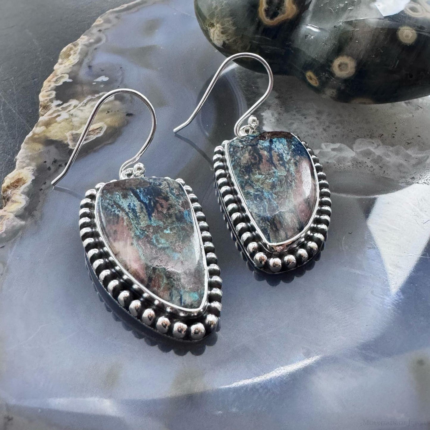 Sterling Silver Southwestern Style Triangle Shattuckite Dangle Earrings For Women #1