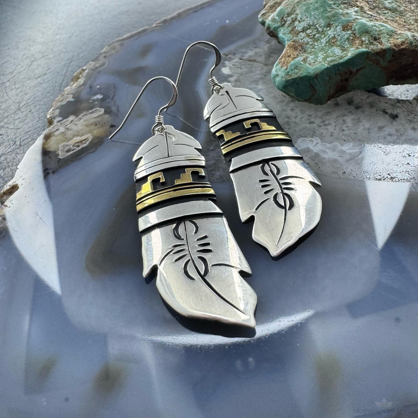 Tommy & Rosita Singer Sterling Silver & Gold Filled Feather Dangle Earrings For Women