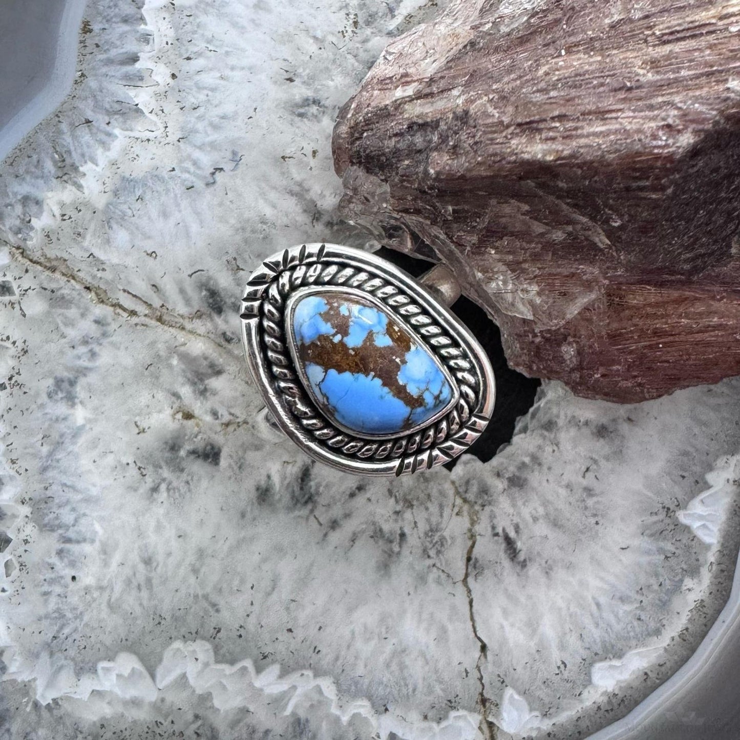 Sterling Silver Southwestern Style Golden Hill Turquoise Ring Size 6.5 For Women