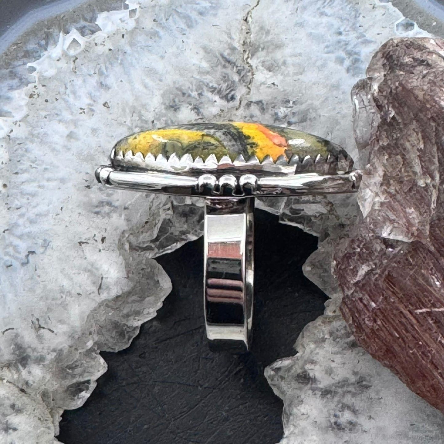 Sterling Silver Southwestern Style Marquise Bumblebee Jasper Ring Size 8 For Women