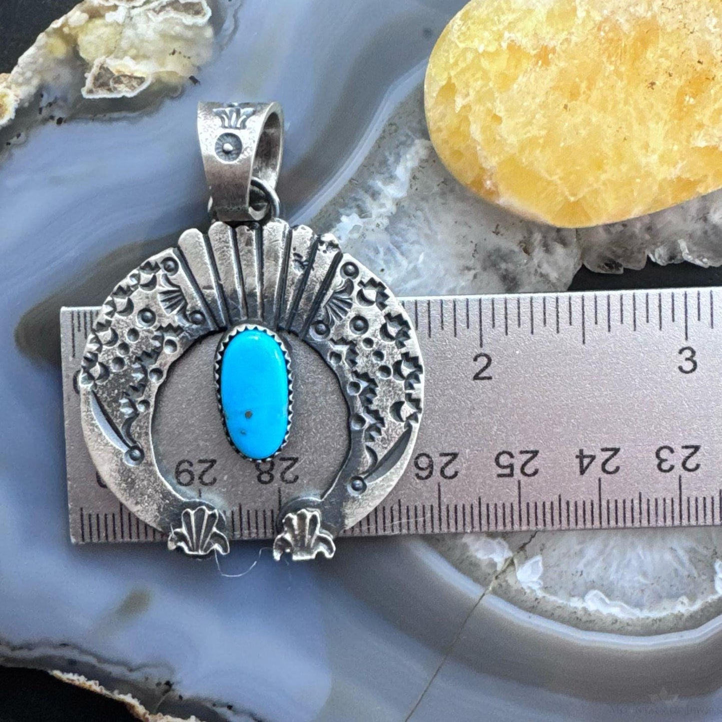 Eva & Linberg Billah Sterling Silver Oval Turquoise Stamped Unisex Naja Pendant