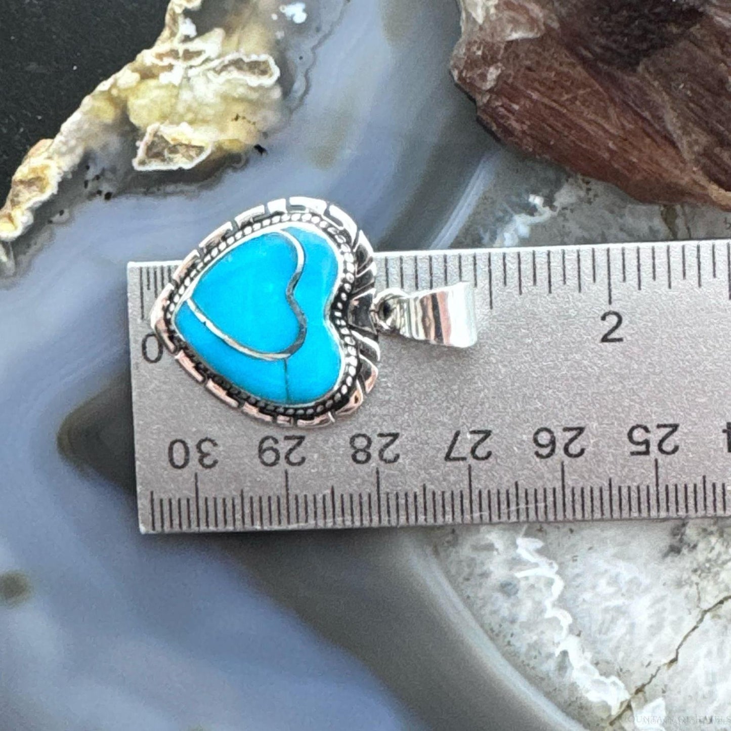 Native American Sterling Silver Kingman Turquoise Decorated Double Heart Pendant For Women