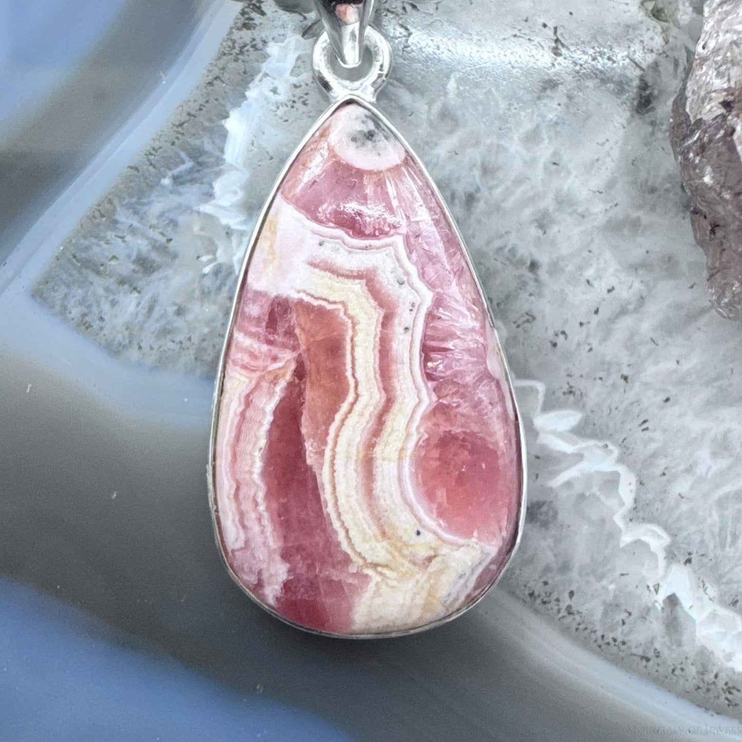 Sterling Silver Southwestern Style Teardrop Rhodochrosite Pendant For Women