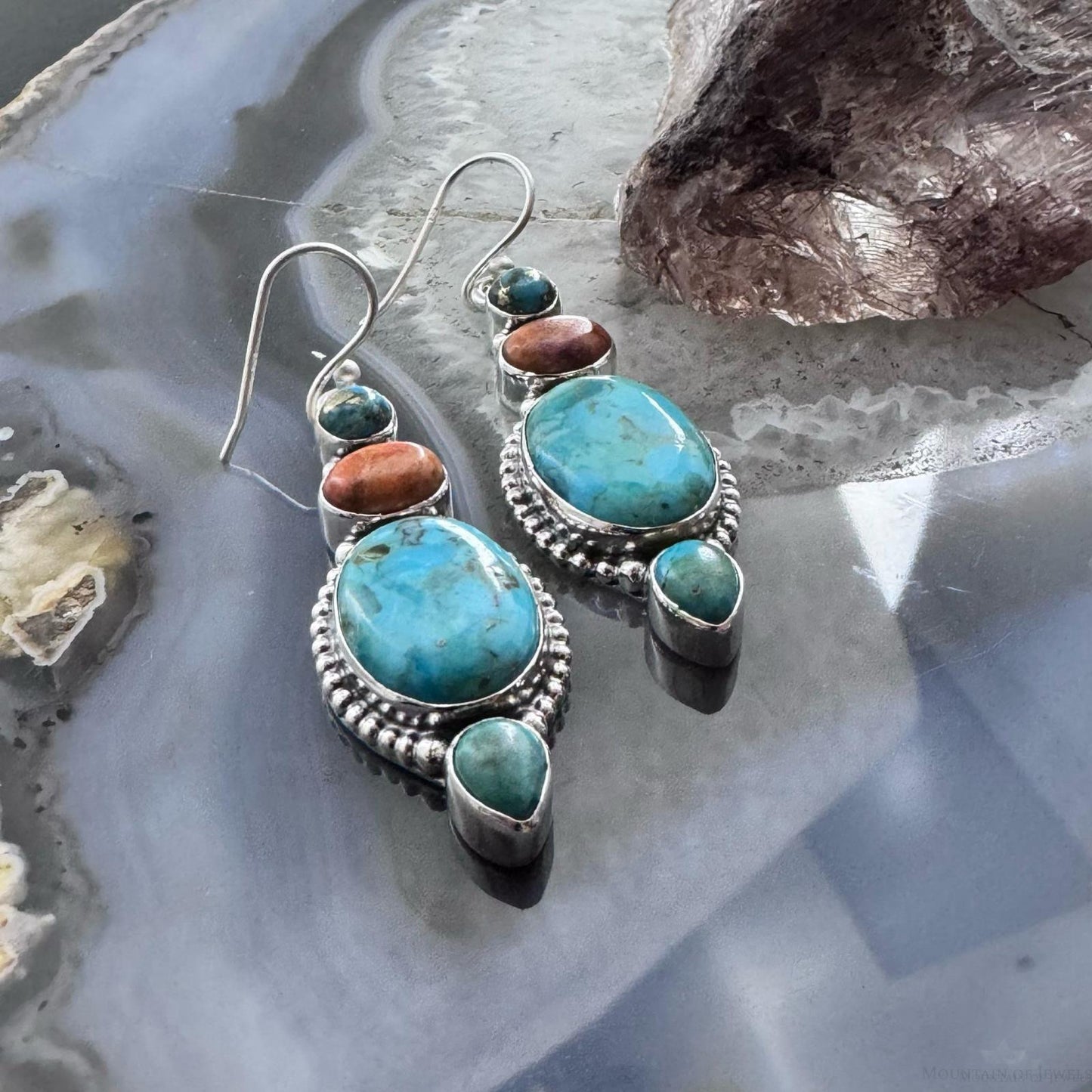 Sterling Southwestern Style Multistone Cluster Dangle Earrings For Women #6