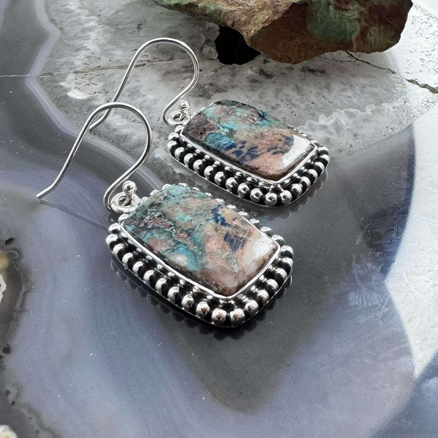 Sterling Southwestern Style Rectangle Shattuckite Dangle Earrings For Women