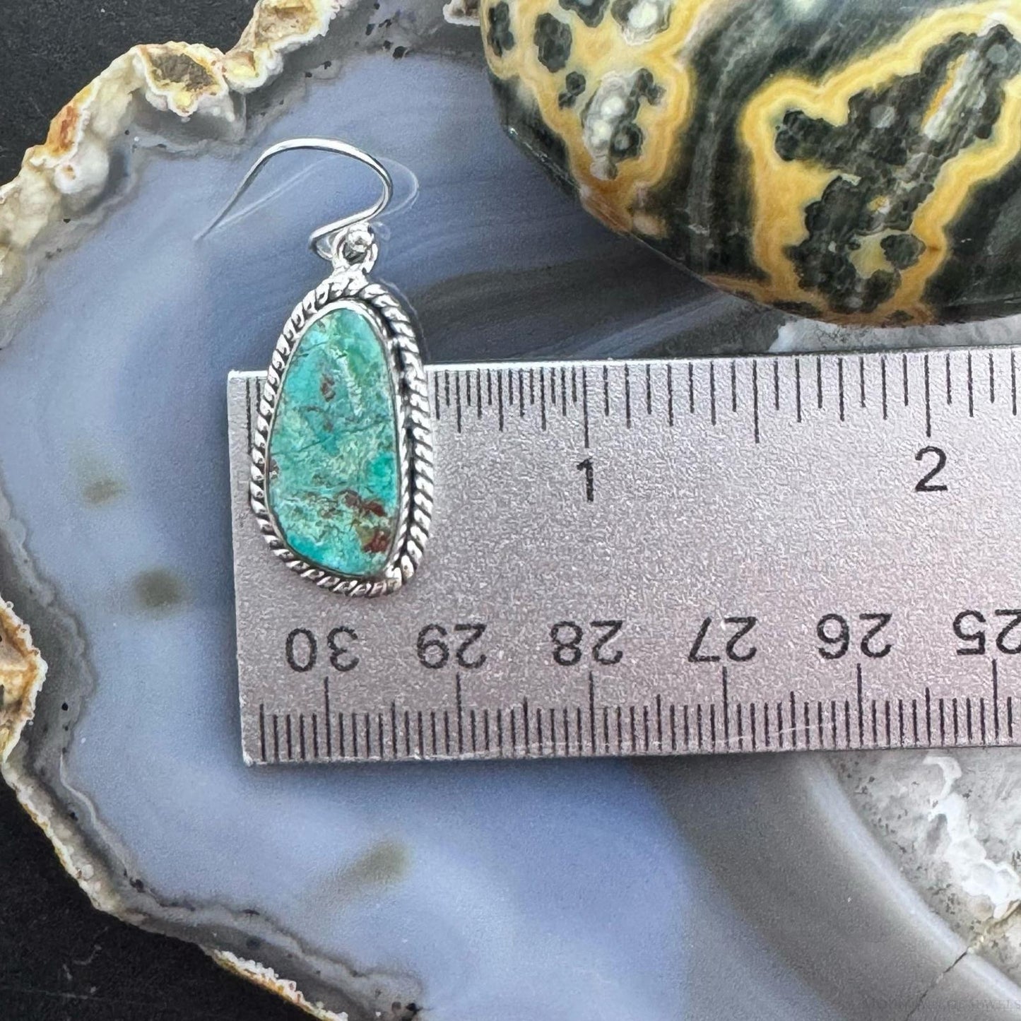 Sterling Silver Southwestern Style Green Shattuckite Dangle Earrings For Women