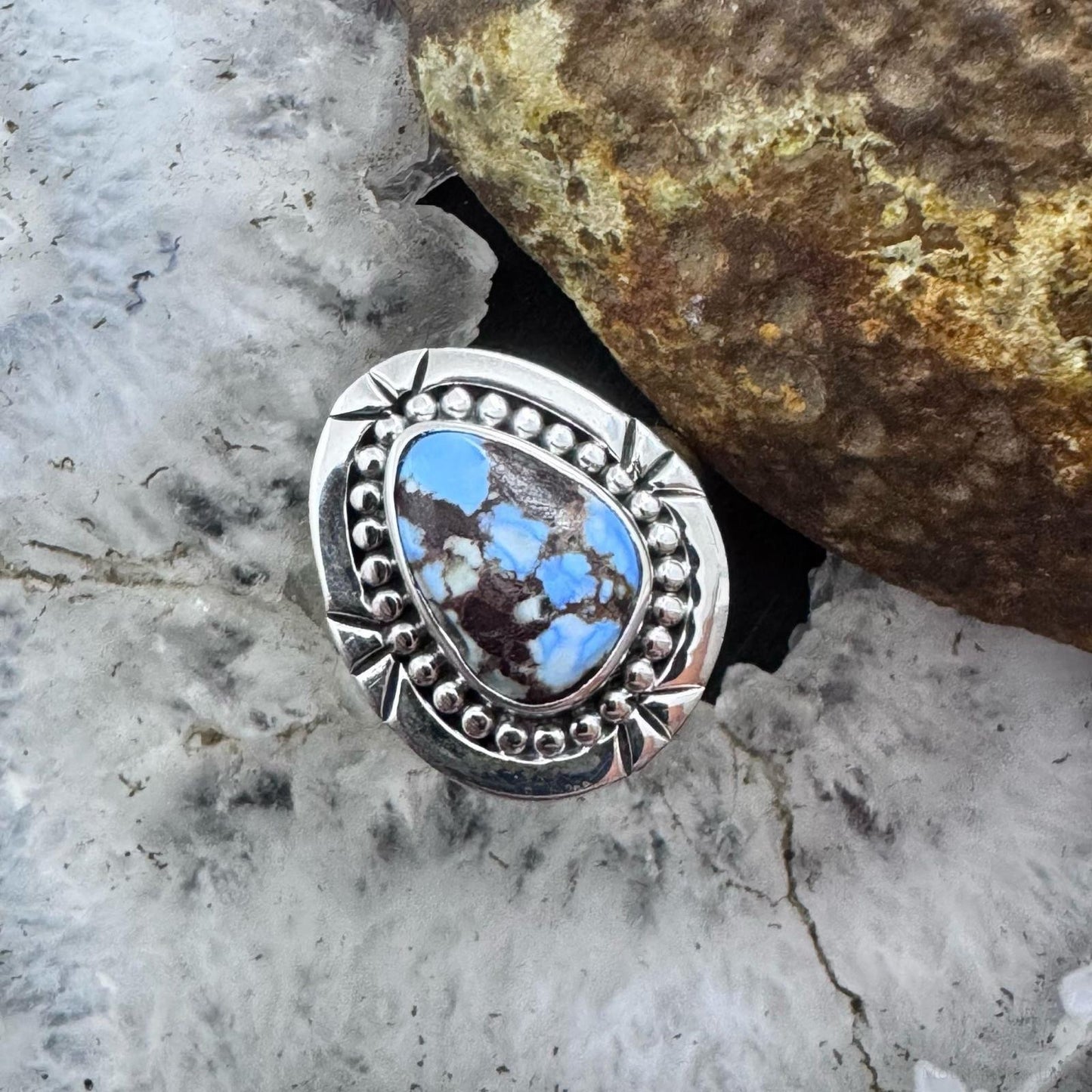 Sterling Silver Southwestern Style Golden Hill Turquoise Ring Size 8 For Women