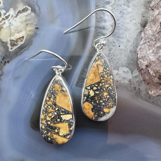 Sterling Silver Southwestern Style Teardrop Maligano Jasper Dangle Earrings For Women