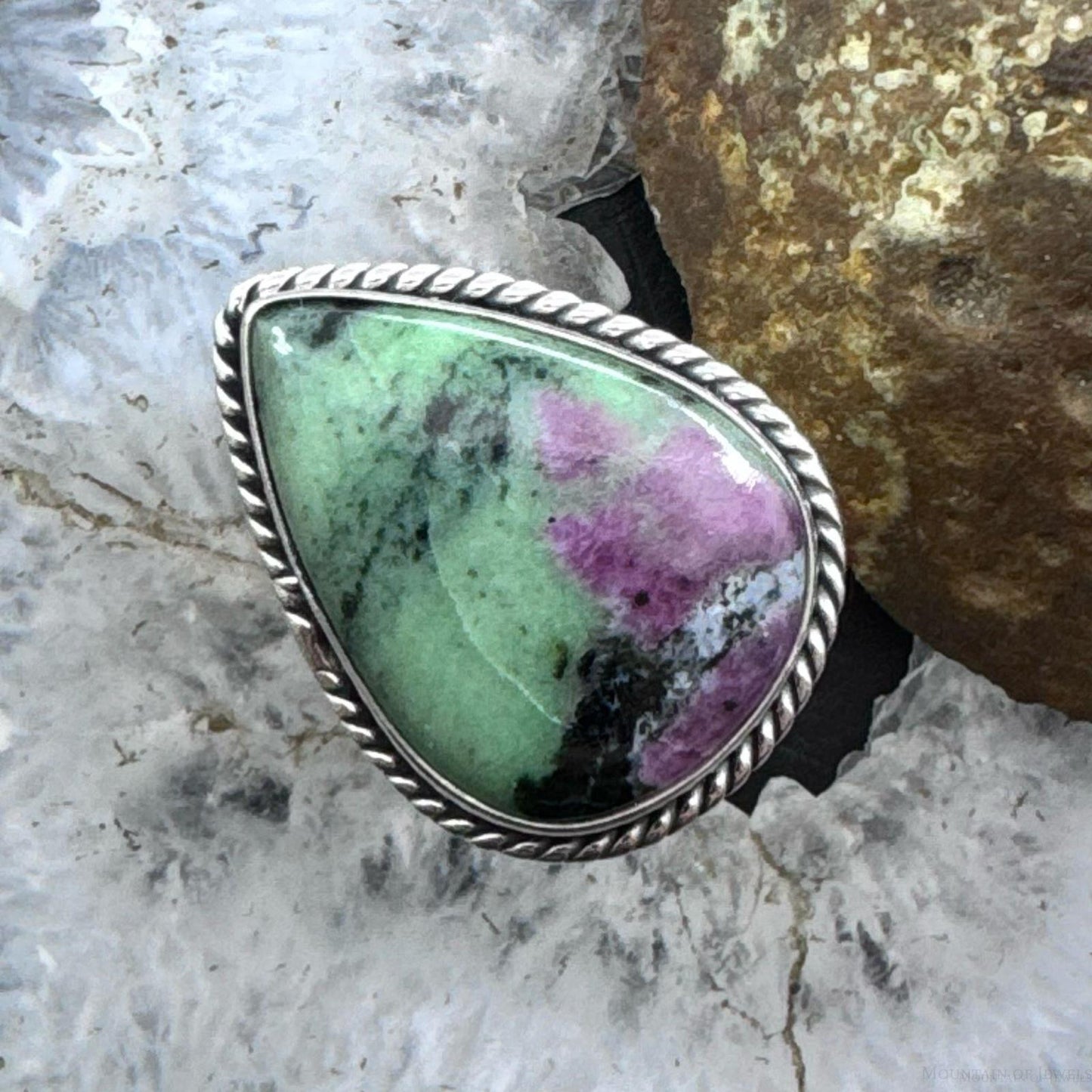 Sterling Silver Southwestern Style Teardrop Ruby Zoisite Ring Size 9 For Women