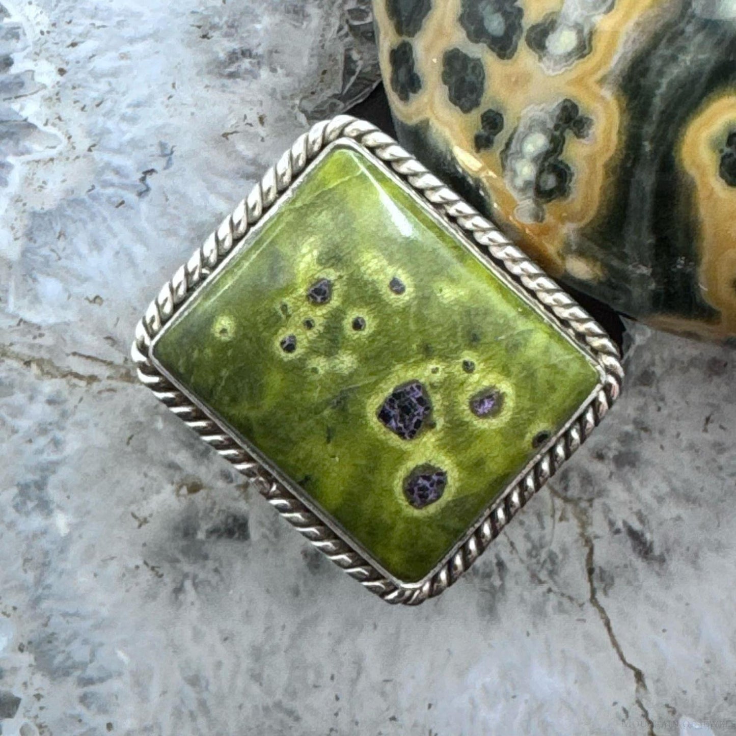 Sterling Silver Southwestern Style Square Atlantisite Ring Size 11 For Women