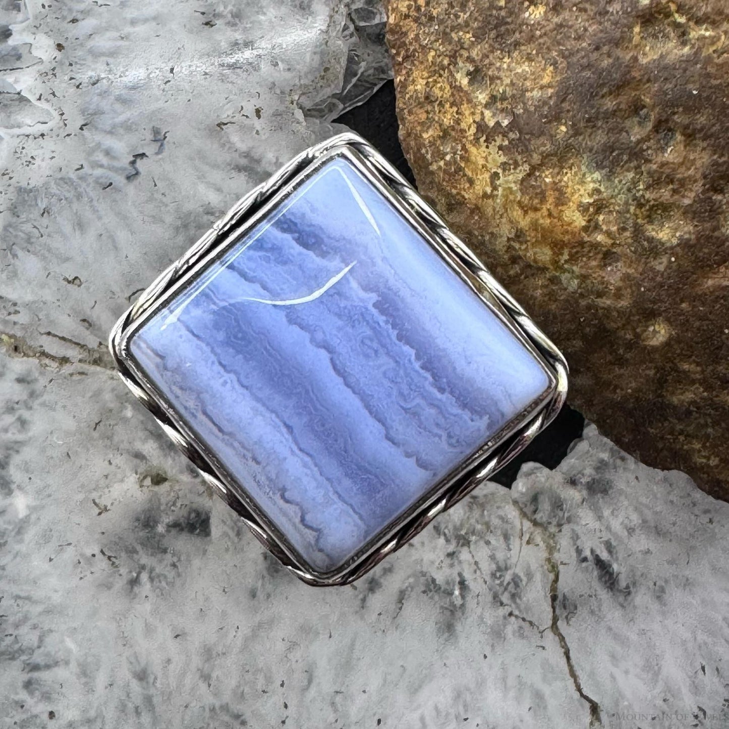Sterling Silver Southwestern Style Blue Lace Agate Bar Ring Size 8 For Women