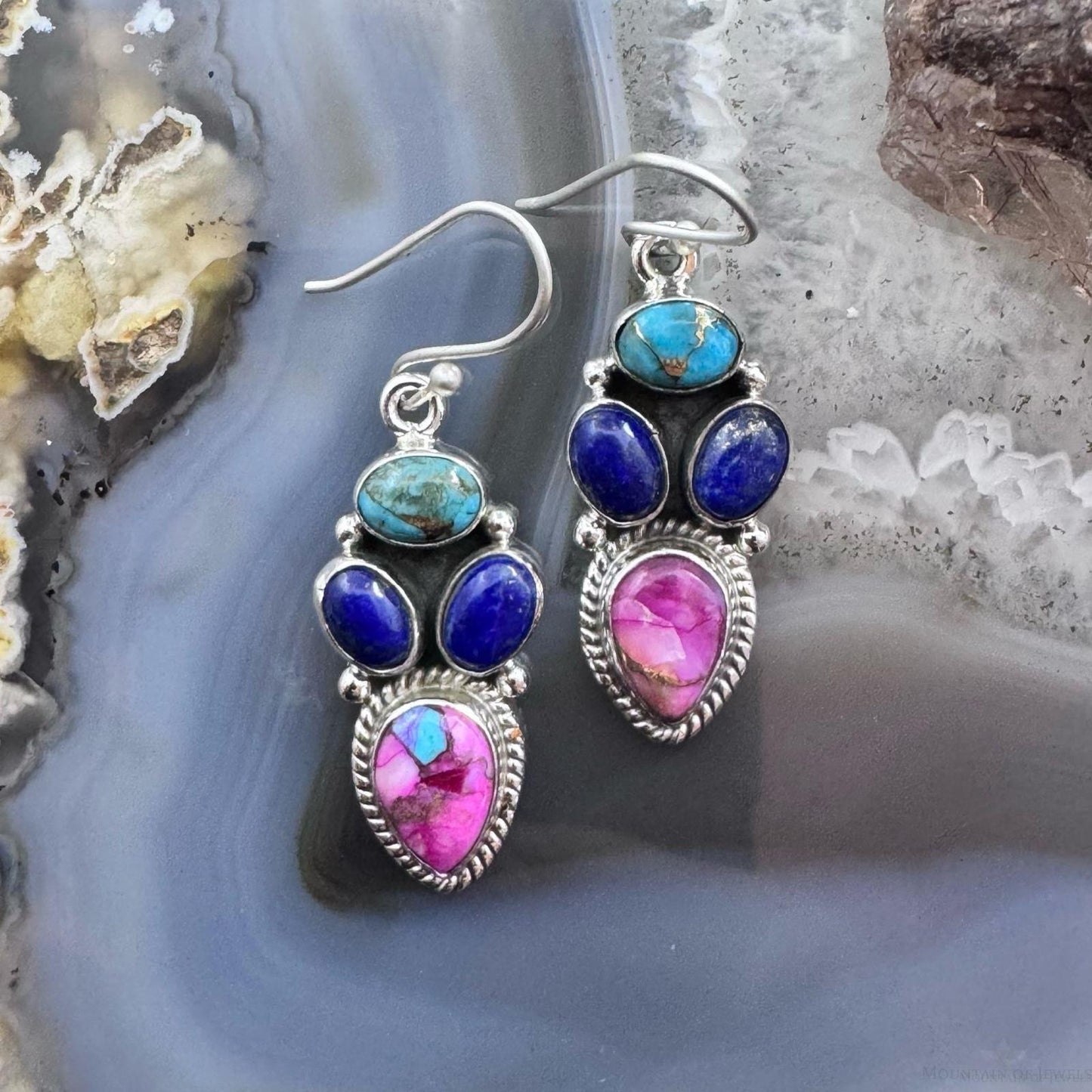 Sterling Silver Southwestern Style Multistone Cluster Dangle Earrings For Women #7