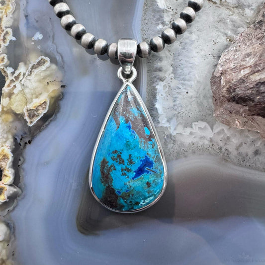 Sterling Silver Southwestern Style Teardrop Chrysocolla Pendant For Women