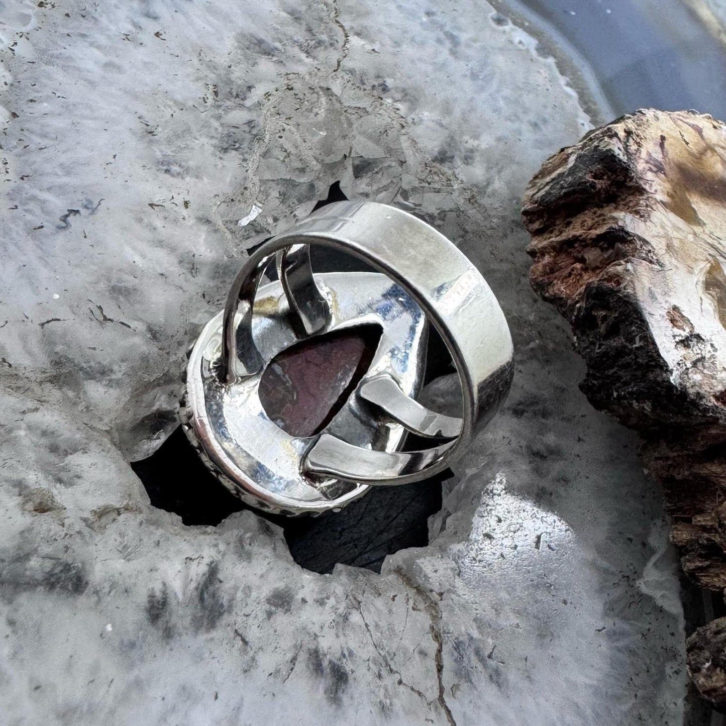 Sterling Southwestern Style Teardrop Moroccan Seam Agate Ring Size 7.75 For Women