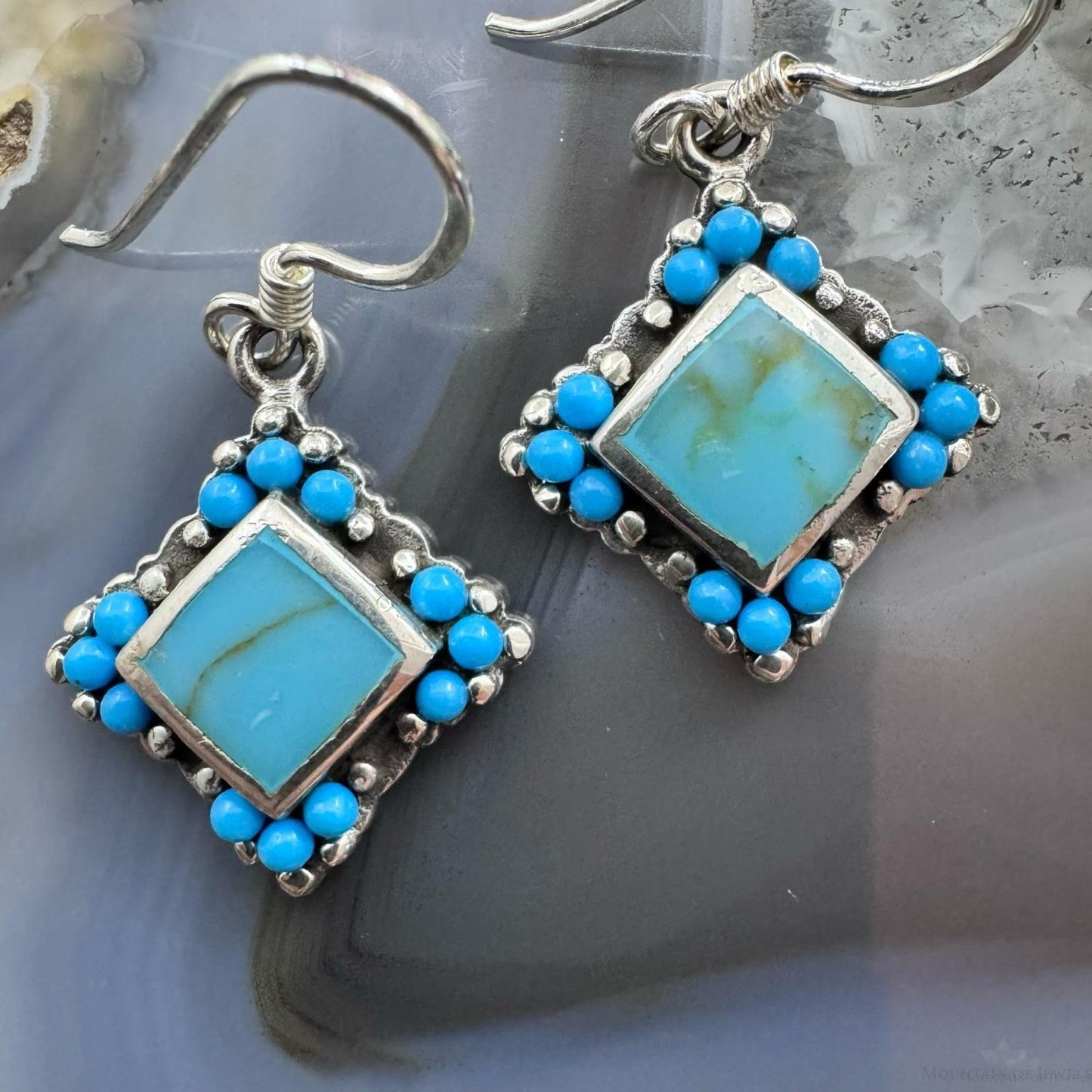 Sterling Silver Southwestern Style Turquoise Tiny Dangle Earrings For Women