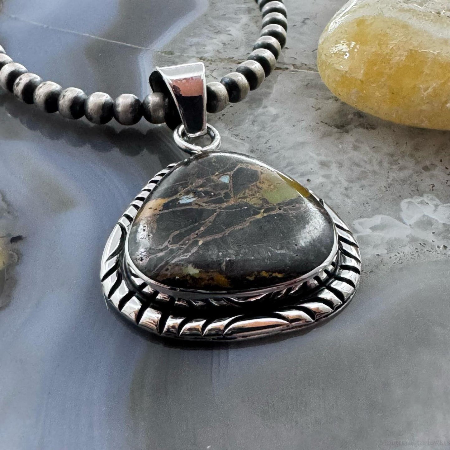 Native American Sterling Silver Blackjack Decorated Pendant For Women #1